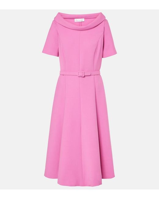 Oscar de la Renta Pink Wool-Blend Midi Dress