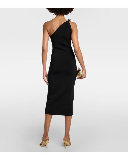 Galvan Black One-Shoulder Midi Dress