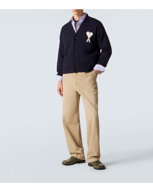 AMI Blue Ami De Cour Wool And Cotton Cardigan for men