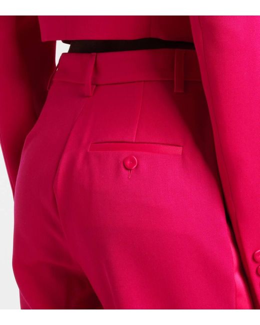 Area Pink Floral-Applique Wool Capri Pants