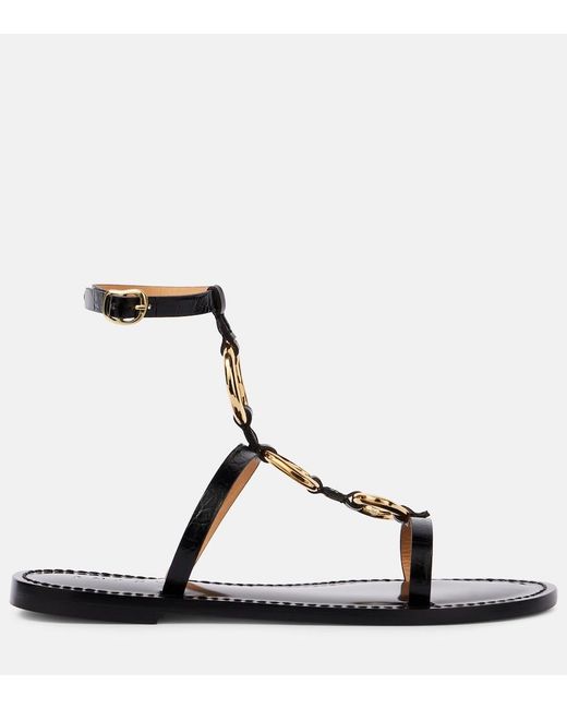 Amanu Black Bazaruto Embellished Leather Sandals