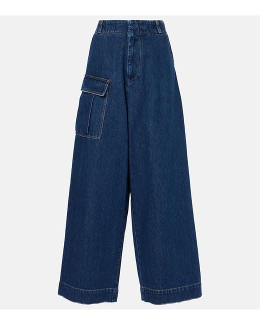 Plan C Blue Mid-Rise Denim Wide-Leg Pants