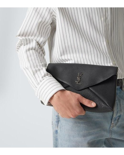 Saint Laurent Black Cassandre Large Envelope Leather Pouch for men