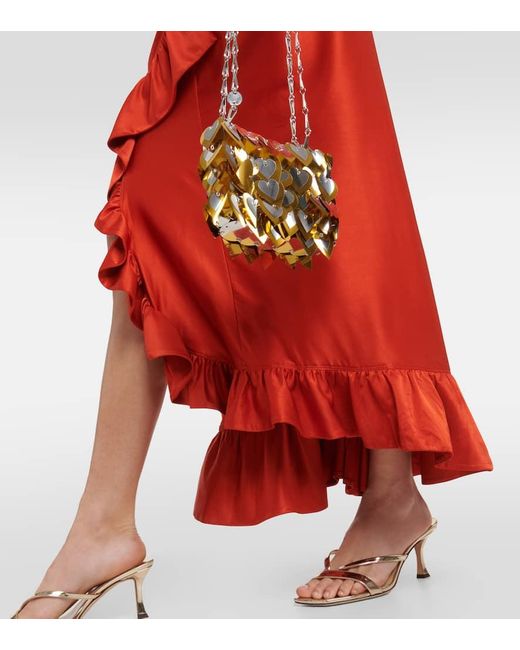 Rabanne Red Ruffled Satin Maxi Dress