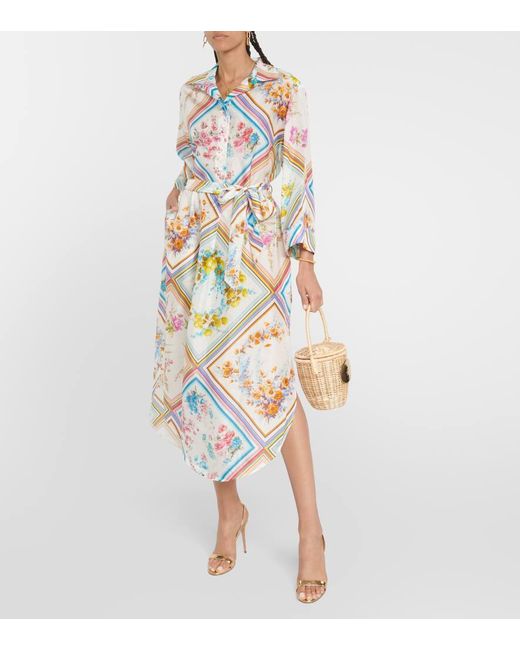 Zimmermann Metallic Halcyon Floral Silk Midi Dress