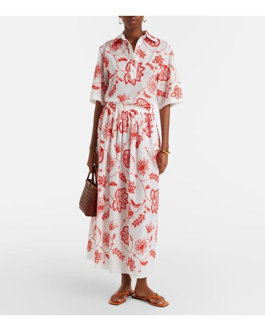 Eres Calie Embroidered Cotton-Blend Midi Skirt