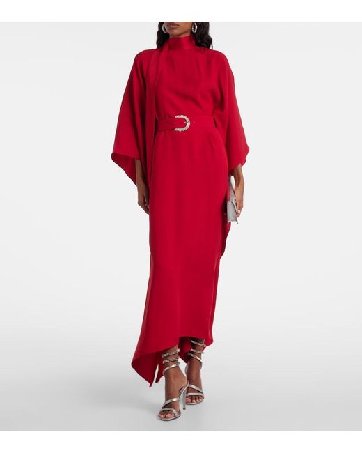 Taller Marmo Red La Luna Crytal-Embellished Belted Cady Gown
