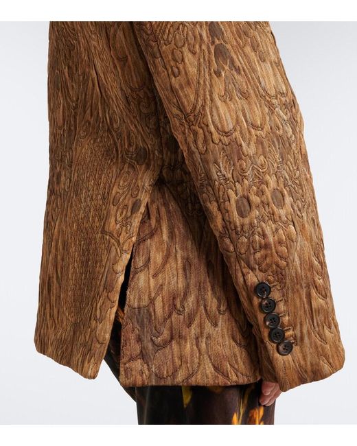 Dries Van Noten Brown Jacquard Double-Breasted Jacket