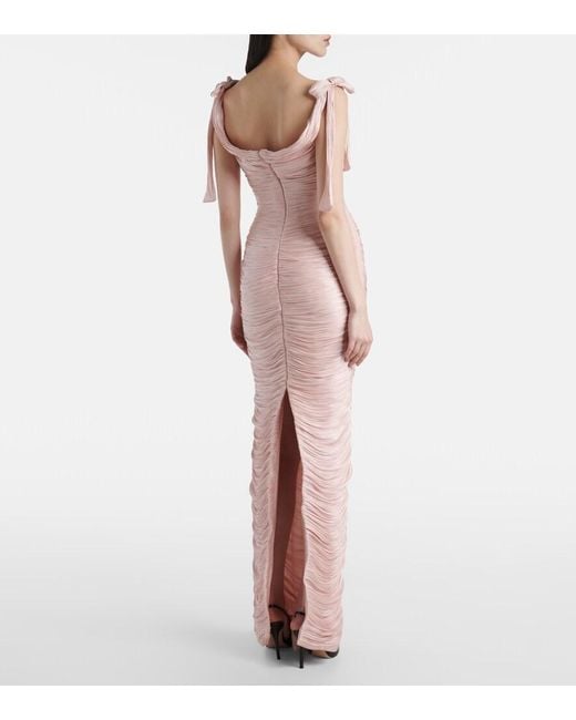 Marmar Halim Pink Ruched Silk Gown