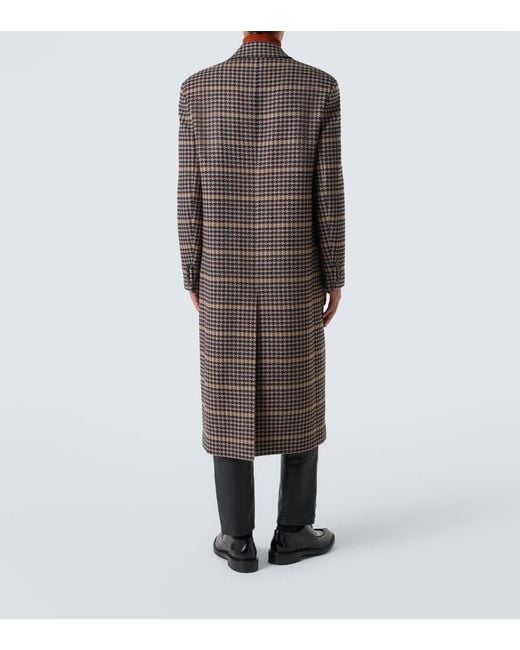 Saint Laurent Brown Houndstooth Wool Overcoat for men