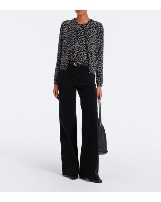 Nili Lotan Black Nessa Leopard-Print Cashmere Top