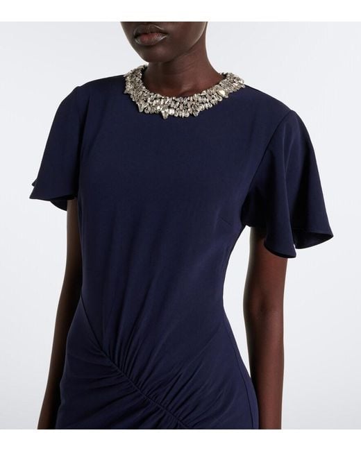 Roland Mouret Blue Crystal-Embellished Gathered Gown