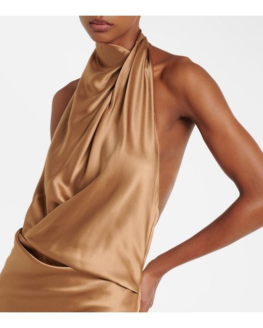 The Sei Brown Halterneck Silk Satin Gown