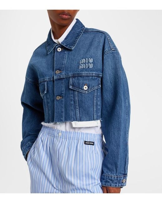 Miu Miu Blue Cropped Logo Denim Jacket