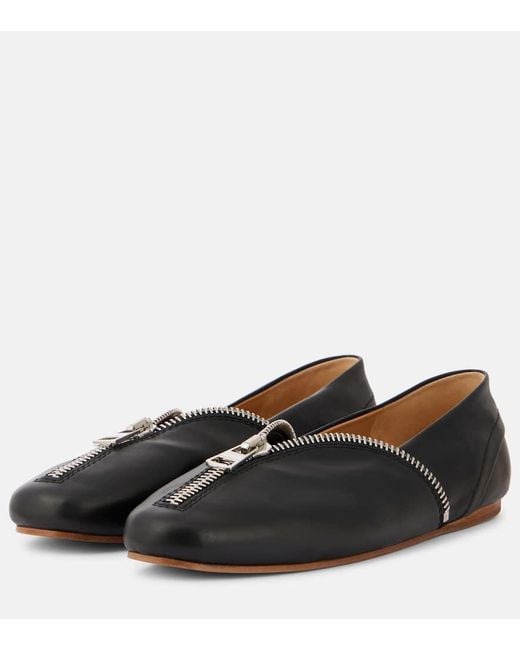 J.W. Anderson Black Biker Leather Ballet Flats