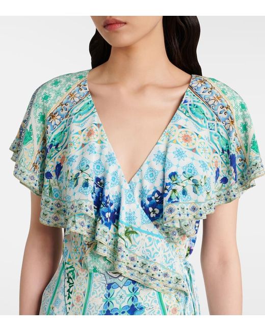 Vestido Envolvente De Seda Con Cristales Camilla de color Blue