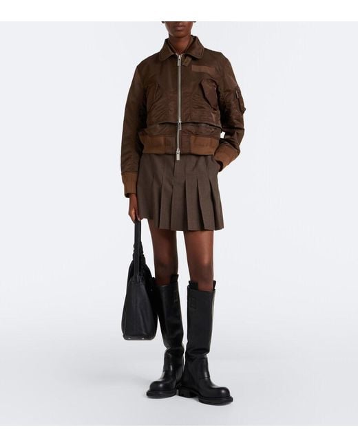 Sacai Brown Pleated Asymmetric Wool Skort