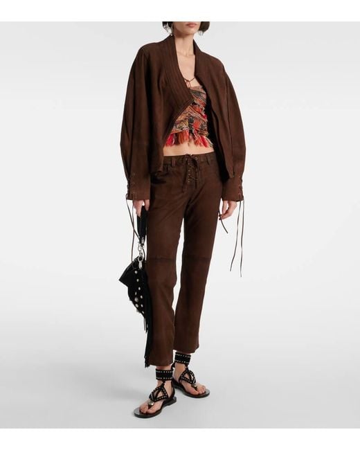 Isabel Marant Brown Low-Rise-Hose Vanel Aus Veloursleder