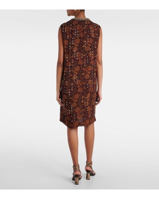Dries Van Noten Brown Floral Embellished Georgette Midi Dress