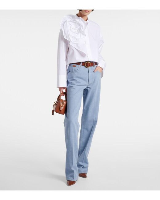 Dorothee Schumacher White Floral-Applique Cotton-Blend Poplin Shirt