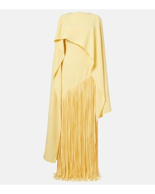 Marmar Halim Yellow Giselle Fringed Caped Crepe Gown