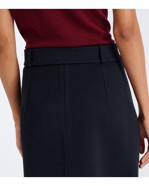Max Mara Blue Belted Virgin Wool Midi Skirt