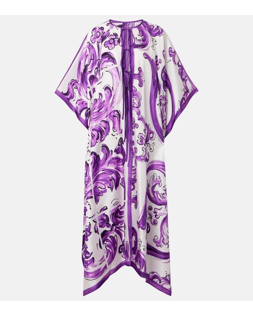 Dolce & Gabbana Purple Majolica Silk Twill Beach Dress