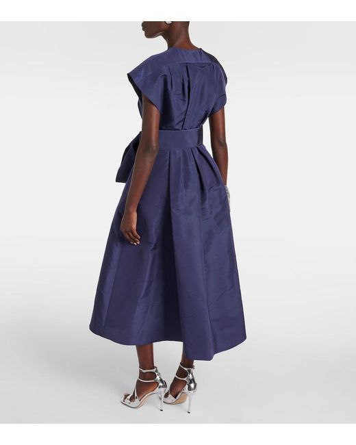 Carolina Herrera Blue Bow-Detail Silk Midi Dress