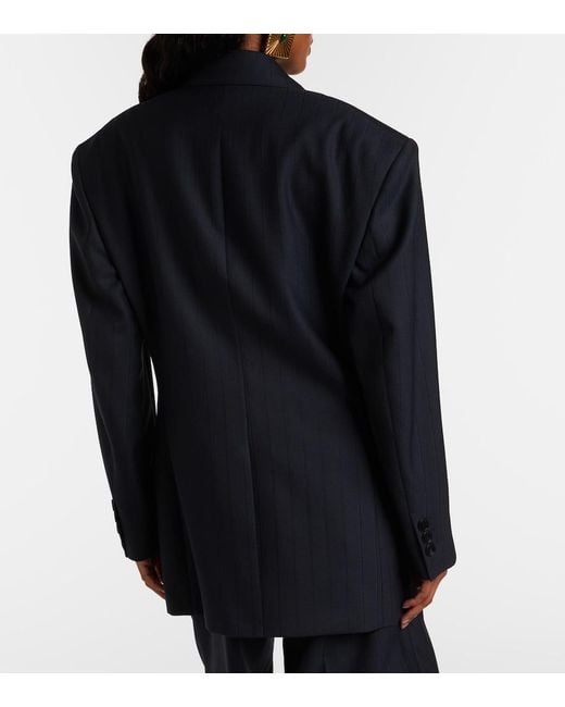 Versace Blue Double-Breasted Oversized Virgin Wool Blazer