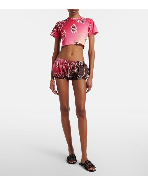 The Attico Red Printed Silk Shorts