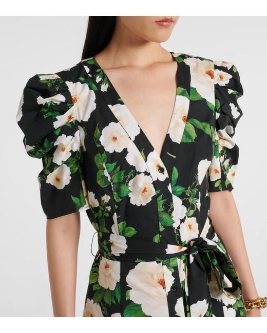 Robe Midi En Coton Melange A Fleurs Carolina Herrera en coloris Green