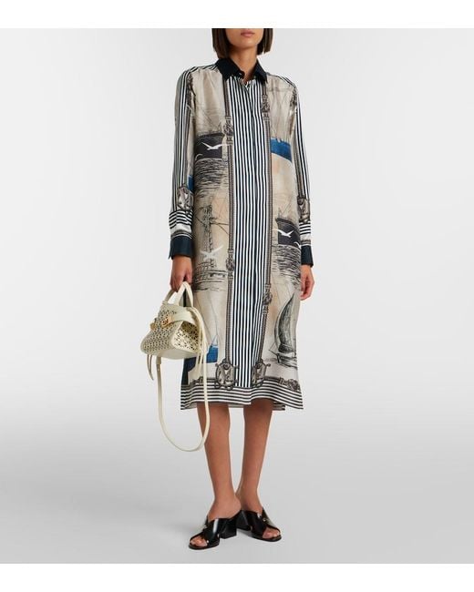 Max Mara Blue Printed Silk Twill Shirt Dress