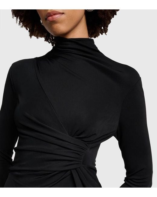 Victoria Beckham Black Gathered Draped Midi Dress