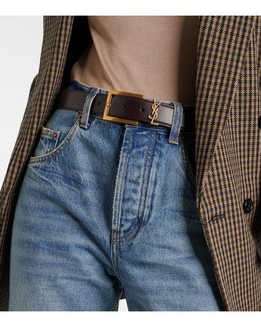 Saint Laurent Brown Cassandre 30Mm Leather Belt