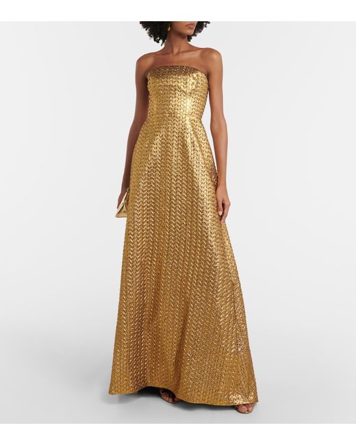 Carolina Herrera Strapless Metallic Gown in Natural | Lyst