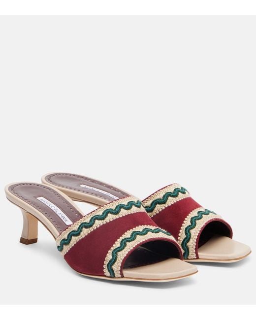 Manolo Blahnik Marebis 50 Embroidered Suede Mules