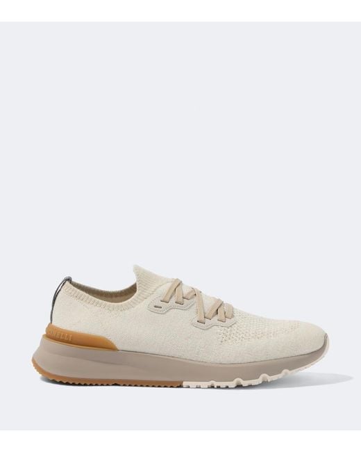 Brunello Cucinelli White Knitted Sneakers for men