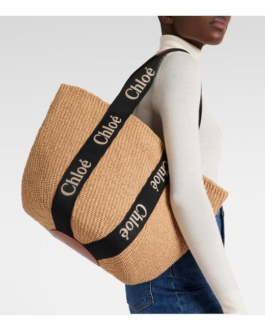 Chloé Brown Raffia Woody Large Tote.