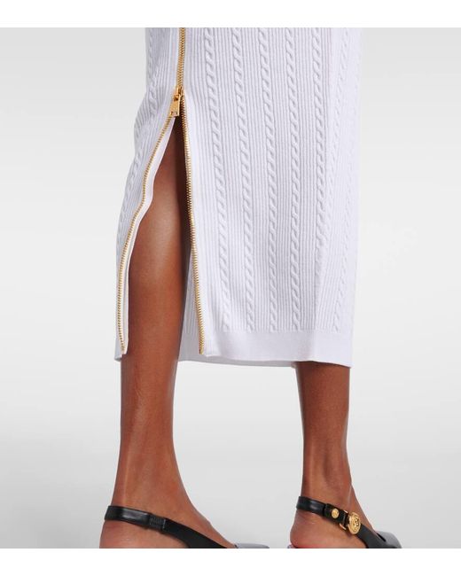 Balmain White Cable-Knit Midi Skirt