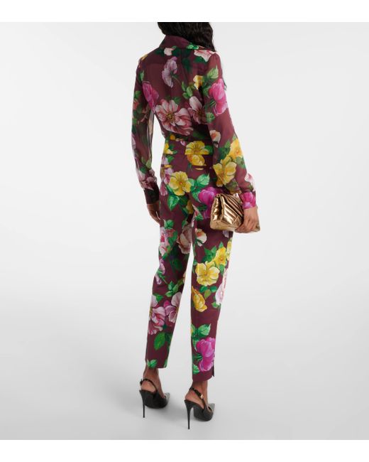 Dolce & Gabbana Green Floral Low-rise Cotton-blend Pants