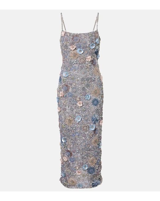 Rachel Gilbert Gray Embellished Floral-Applique Midi Dress