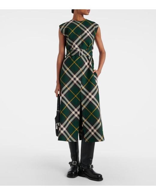 Burberry Green Midikleid Check aus Wolle