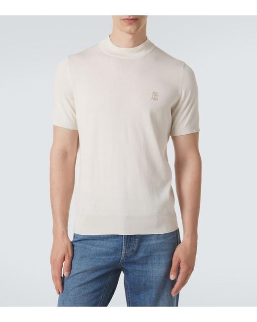 Brunello Cucinelli White Logo Cotton Sweater for men