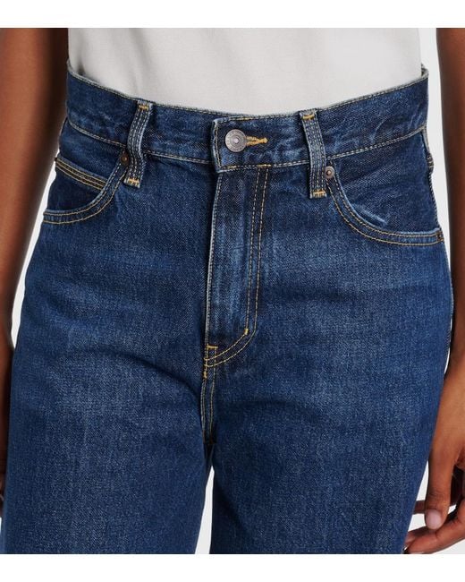FRAME Blue The Cuffed Wide High-Rise Wide-Leg Jeans