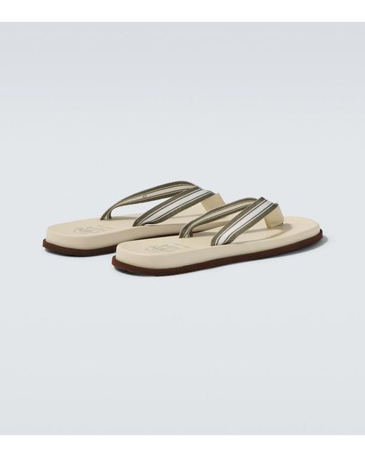 Brunello Cucinelli White Leather-Trimmed Thong Sandals for men