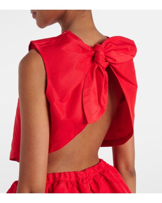 Patou Red Bow-Detail Open-Back Faille Crop Top