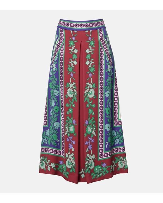 LaDoubleJ White Santa Monica Printed Satin Midi Skirt
