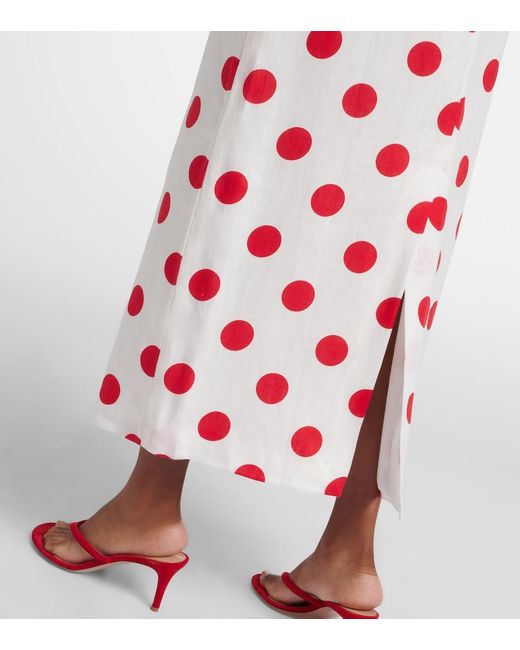 Cala De La Cruz Red Bruna Polka-Dot Linen Maxi Skirt