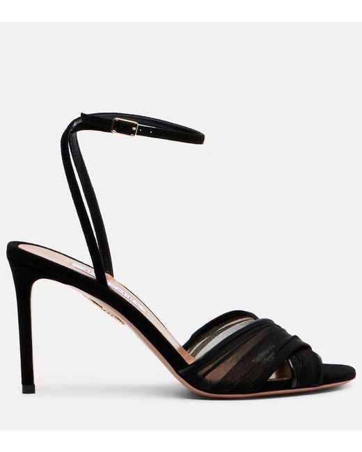 Aquazzura Black Voile 85 Leather Slingback Sandals