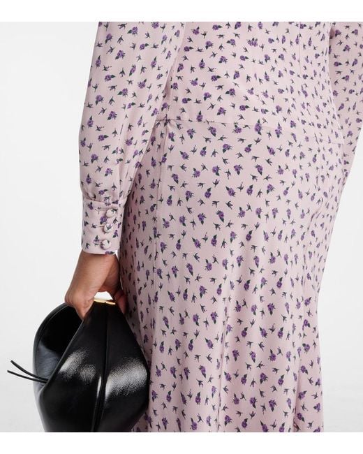 Alessandra Rich Purple Floral Lace-Trimmed Silk Midi Dress
